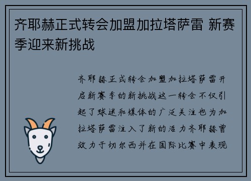齐耶赫正式转会加盟加拉塔萨雷 新赛季迎来新挑战